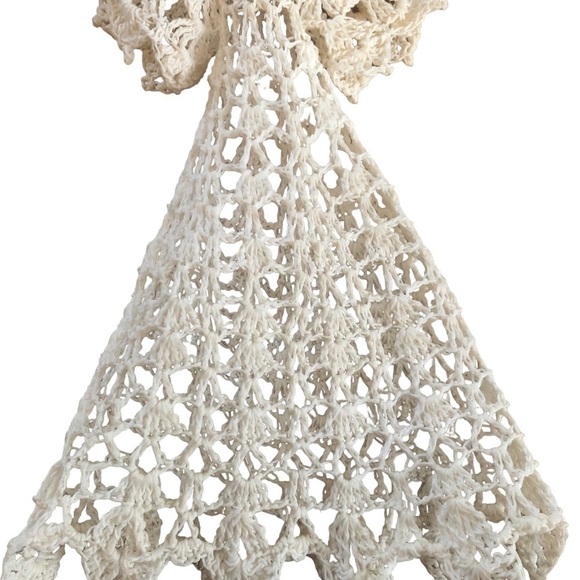 VTG Handmade Cotton Starched Crochet White Tree Topper Ornament White 9” - Picture 5 of 8